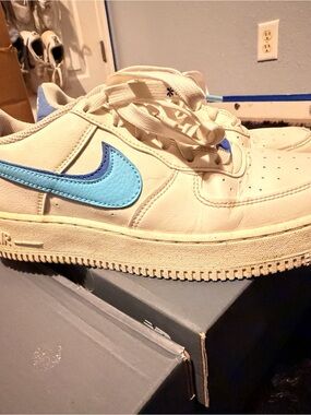 Nike Air Force 1 Low - white with Light and Deep double Blue Swooshes